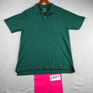 LL Bean Polo Shirt Forest Green Outdoor Casual Pocket Mens Medium Reg